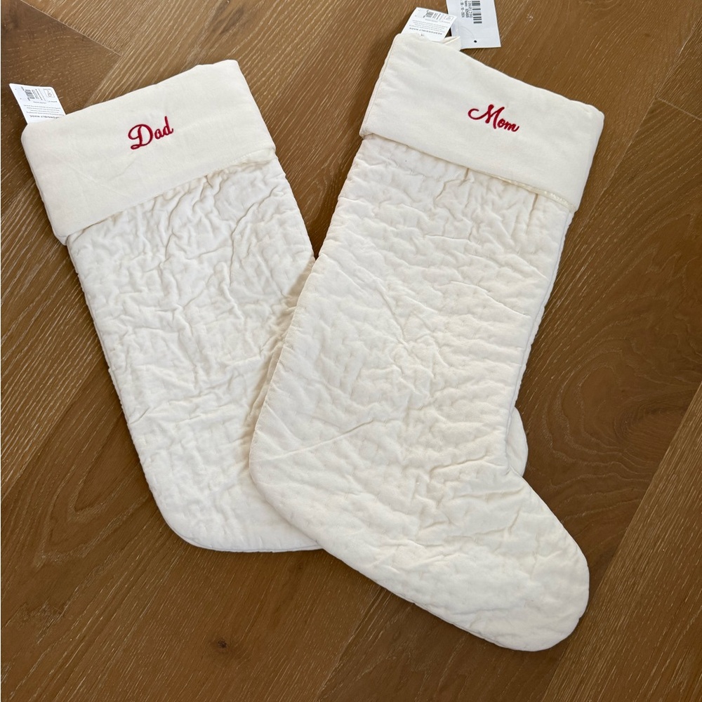 Pottery Barn Channel Quilted Velvet Stockings, Large, Ivory